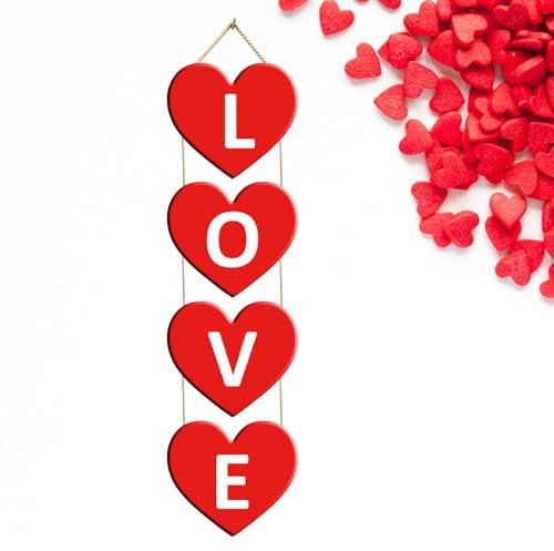 Valentinstag-Türschild zum Aufhängen, rotes Herz, Liebe, Holz, Türhänger in Herzform, Türdekoration für Hochzeit, Party, Jahrestag, Zuhause