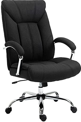 Vinsetto Bürostuhl mit Wippfunktion ergonomischer Stuhl mit gepolsterte Armlehne Kopfstütze höhenverstellbarer Schreibtischstuhl Drehstuhl mit Rückenlehne Nylon Schwarz 65 x 78 x 110-118 cm
