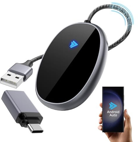 Adattatore Android Auto Senza Fili, Dongle USB per Autoradio con Android Auto cablato OEM, Compatibile con il 98% delle auto con Android 10 e superiore