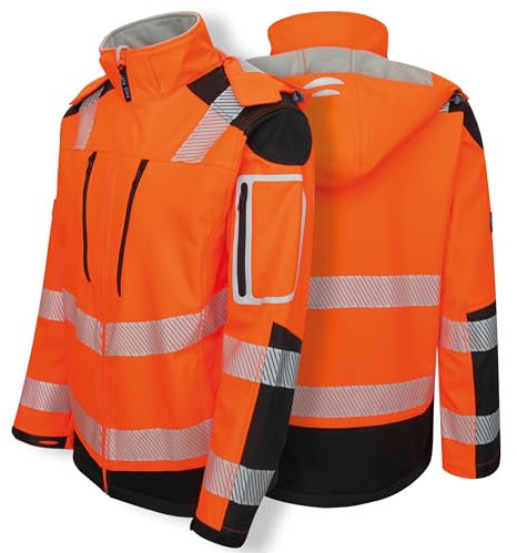 PRO FIT Arbeitsjacke Warnschutz Softshelljacke, Neonorange/Schwarz, Reflektierende Streifen, Wind- & Wasserabweisend, Atmungsaktiv, 1 Stück, Gr. M