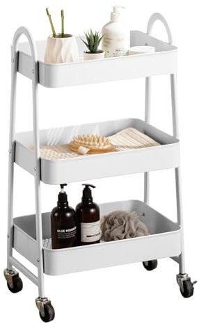 URBNLIVING 3 Tier Shelf Metal Slim Storage Trolley Cart with Castor Wheels Bathroom Organiser