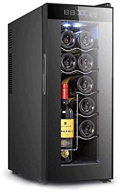 Suuim Enfriador/Enfriador termoeléctrico para Vino Tinto y Blanco de 12 Botellas, Bodega para encimera con Pantalla Digital de Temperatura, refrigerador Independiente, Vidrio Ahumado