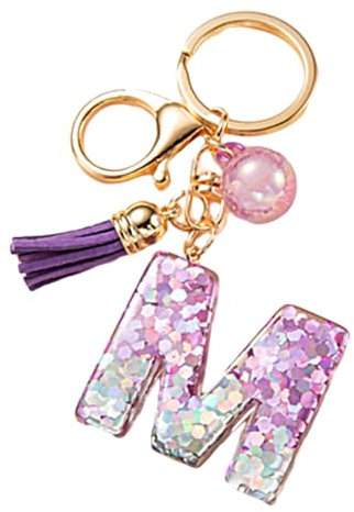 Wizoowip Porte-clés à Pampilles en résine époxy, Joli Accessoire de Tasse Rose, breloque avec Lettre Initiale avec Tasse à Paillettes Brillantes en Forme de cœur M