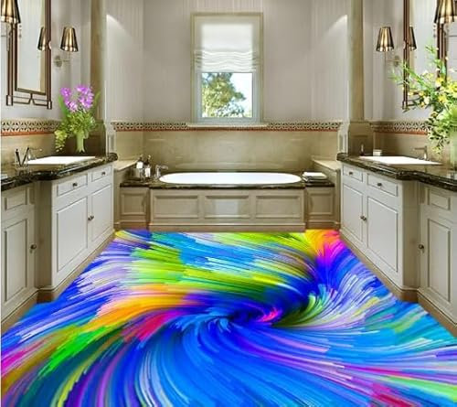 3D-Bodenbelag, bunte Wirbel-Illusion eines stereoskopischen 3D-Bodens, 3D-PVC-Tapete, 3D-Bodenmalerei-Tapete, 300 cm x 210 cm
