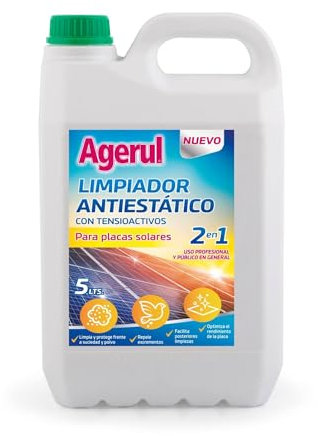 AGERUL - Limpiador paneles solares antiestatico 5 Litros, placas solares, 2x1 con repelente de excrementos.
