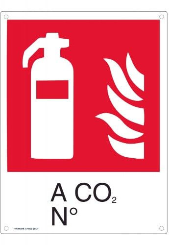 Targa Alluminio Rettangolare - Estintore a co2 N° di spessore mm.0,5, angoli arrotondati, quattro fori Ø mm.3 e biadesivo a retro - Cartelli Soccorso - Segnali Pericolo - Antincendio