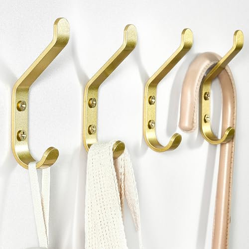 susswiff Gold Wall Hooks for Hanging: 10KG Metal Sturdy Hook with Screw, Individual Hangers for Coat, Clothes, Towel, for Bathroom Door, 10cm