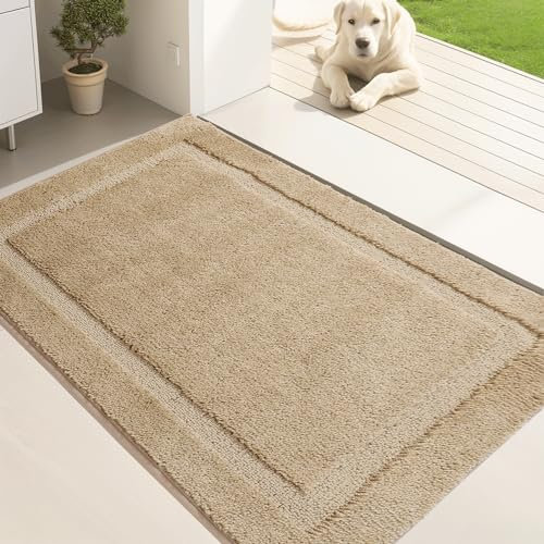 Oiilores Dirt Trapper Door Mat Indoor 80 x 120 cm, Washable Entry Rug, Inside Doormats for Entryway, Non-Slip, Low-Profile, Super Absorbent Dog Mats for Muddy Paws, Pets, Beige