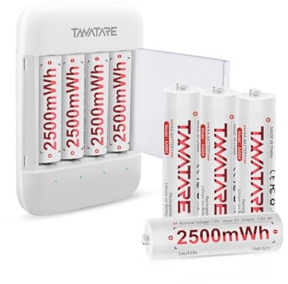 Tanatare Batterie al litio AA ricaricabili con caricatore, uscita costante da 1,5 V 2500 mWh batteria agli ioni di litio 8 Pack