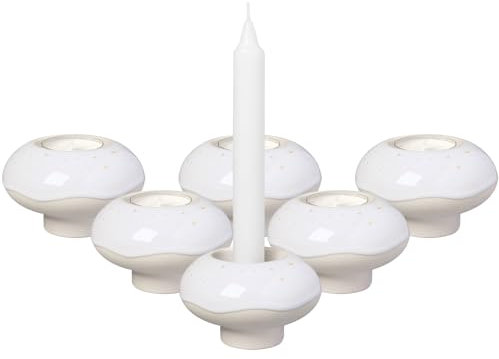 like. by Villeroy & Boch Winter Glow Kerzenhalter Donut, 9x9x5,5 cm, Weihnachtliche Teelichthalter für Stabkerzen & Teelichter, Premium Porzellan, Beige