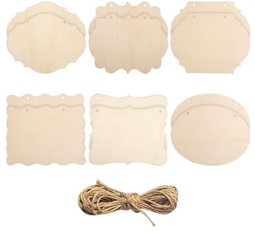 12 Stück unlackiertes Holzschild zum Aufhängen, blanko, Holz-Türschilder, Holzanhänger, verschiedene Holzausschnitte, Malerei, Holzscheiben, Türhänger, Rohlinge, Bastelschilder mit Löchern und 12