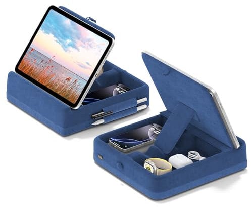KDD Tablet Pillow Holder, Foldable ipad Cushion Pillow Stand Holder with Storage and Stylus Mount for Bed, Lap and Desk, Adjustable Tablet Rest Cushion for iPad Pro 13, iPad Air, Mini, Book 4-13 Blue