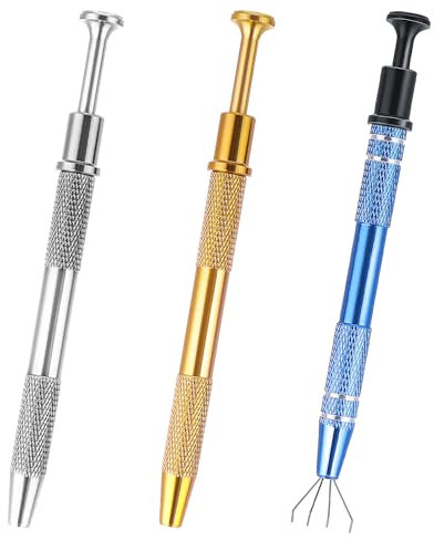 oruola 3pcs Piercing Ball Screw Tool,Piercing Ball Grabber,Multifunctional Stainless Steel Pearl Grabber Pick Up Tool for IC Chip,Electronic Components,Jewelry,Small Parts (Blue,Gold,Silver)