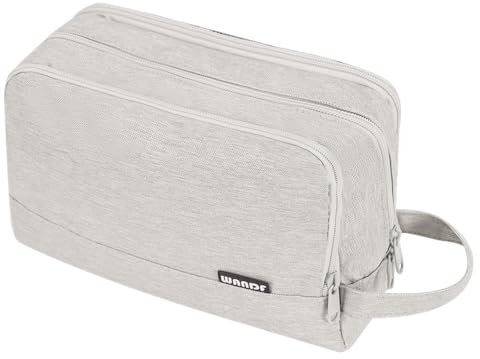 WANDF Kulturbeutel Herren Rucksack Damen Kosmetiktasche Waschtasche für Männer & Frauen in Premium Qualität (Denim Pure Beige)