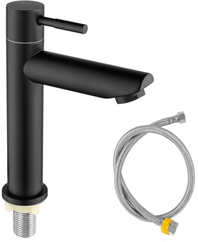 Robinet Lavabo Salle de Bain, Robinet eau Froide Uniquement, Robinet Salle Bain Eau Froide Noir Pour WC, Robinet Lave Main eau Froide Acier Inoxydable 304,Robinet Noir Salle de Bain
