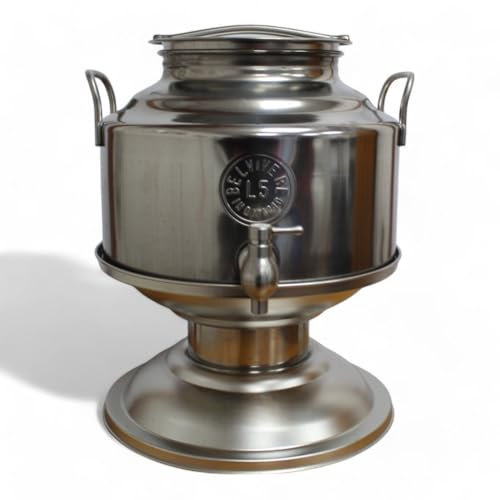 Briconess.com Fusto inox 5 litri per olio saldato acciaio con maniglie rubinetto salvagoccia e base in acciaio inox