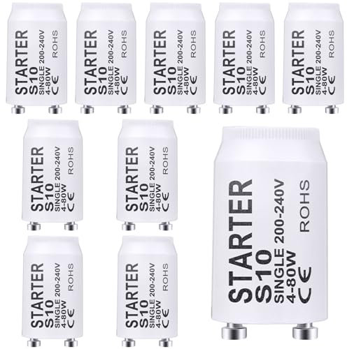 10 Stück Starter Leuchtstoffröhre S10 4-80W 200-240V Leuchtstoff Röhrenlampe Starter Langes Leben Starter für Leuchtstofflampen Fuoreszierendes Licht Einzelschaltung von Leuchtstoffröhren