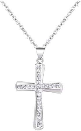 MYSUNBAR Damen Kette mit Kreuz Anhänger aus 925 Sterling Silber mit Zirconia, Christian Halskette Geschenk Schmuck für Damen Mädchen- Verstellbar Kettenlänge