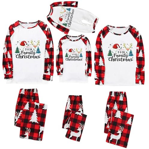 EMUKFD Pigiama natalizio per famiglie 2024 Set abbinati Natale Famiglia Pjs Sleepwear Plaid Casa Vacanze Jammies Coppie Famiglia Donne Uomini Bambino Abbigliamento da notte Albero di Natale Indumenti