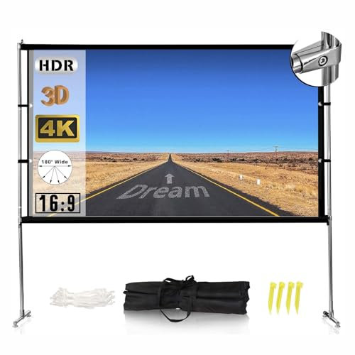 Projector Screen 85 Inch, Outdoor Projector Screen with Stand, Portable Indoor Anti-Crease Projection Screen with Carry Bag for Backyard Movie Night