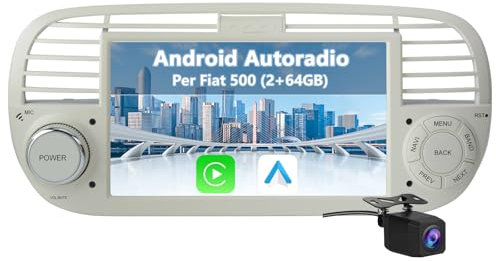 Hexinex Autoradio per Fiat 500 (2007-2015) Android 13 Car Radio (2+64GB) con CarPlay Android Auto GPS BT Comandi al Volante FM RDS + Fotocamera Posteriore