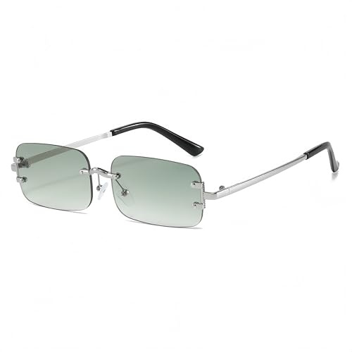 QVKUUT Lunettes de soleil rectangulaires rétro sans cadre pour homme et femme (Vert)