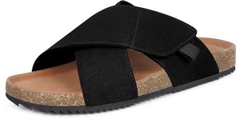 Dokela Pantoletten Damen Sandalen mit Kork Fußbett,Schwarz,42 EU