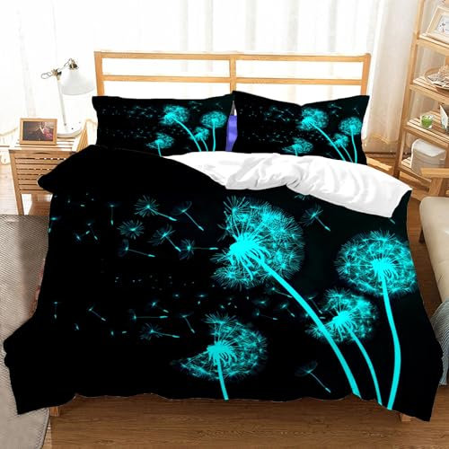 Hongduo 3D Pusteblume Bettwäsche 155x220 cm Weich Mikrofaser Pflanze Bettwäsche-Set mit Reißverschluss 3 Teilig Bettbezug mit Kissenbezug 80x80 cm