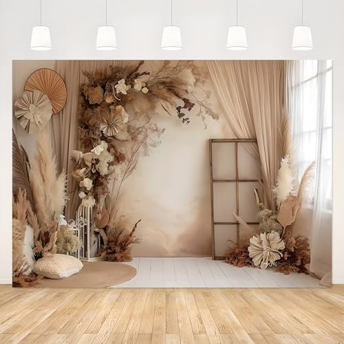 APROPHIC 2.1x1.5m Boho Fotografie Hintergrund, Retro Hintergrund mit Pampasgras Fotohintergrund Geeignet für Hochzeiten, Geburtstage, Fotowände, Porträt-Hintergründe, Foto-Hintergründe, Braun