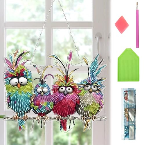 HUIKUANGEU Diamond Painting Frühling,Fensterdeko Hängend Vogel Deko,Diamant Painting Fensterbilder,Frühling Deko,Vogel Deko Diamant Painting,Diamant Malerei Basteln,für Fenster,Wand,Garten