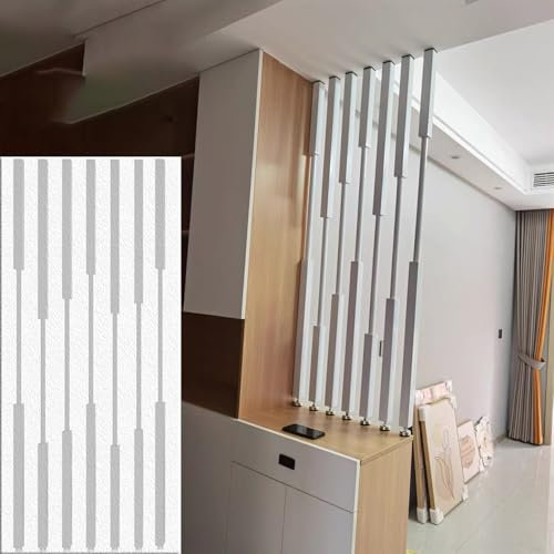 Raumteiler Weiße Trennwand Vom Boden Bis Zur Decke, Individuell Anpassbar, 7er-Set Sichtschutzsäulen für Büro, Bad und Schlafzimmer, Schlichte Raumteiler-Lamellen-Dekoration(60cm/23.6in/2ft)