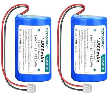 CITYORK Lot de 2 Batteries de Rechange ER34615M 3,6 V au Lithium Li-SOCI2 compatibles avec WT4911 WT4911B WT8911 ALEXOR Siren d'extérieur sans Fil WT4911BATT ADT (Non Rechargeables