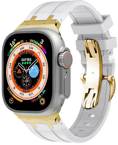 SRDRK Correa de goma para Apple Watch Ultra 49mm, correas de reloj Serie 8 7 45mm, banda deportiva suave para iWatch 6 5 4 SE 44mm 42mm, pulsera de silicona(White gold,49MM)