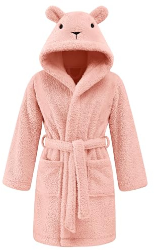 Niwicee Peignoirs de Bain Enfant Garçon Fille Vêtements de Nuit Enfant Peignoir Ultra Doux et Léger Robe de Chambre 3-8 ans, Loungewear avec 2 poches, ceinture, capuche (Rose, 7-8 ans)