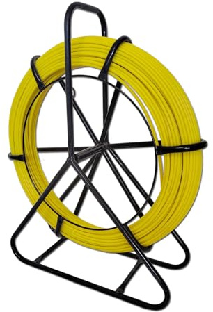 Ruban à Poisson en Fibre de Verre 153m 6mm - Aiguille Électricien pour Tirage de Câbles Électriques - Extracteur avec Bobine et Support Acier - Conçu pour Conduits Murs et Tuyaux Non Conducteurs【153m】
