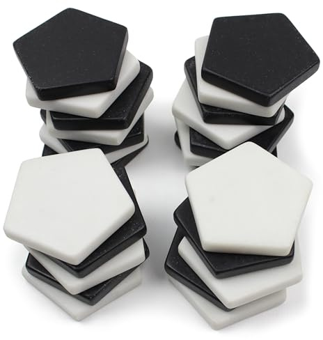Yellow Door Patterning Pentagons | Set of 24 black and white pentagon stones | Early Educational Maths for kids age 2 3 4 5 | Outdoor learning toys for counting shape, pattern, sequencing, symmetry