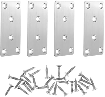 COLLBATH 4 pièces Équerre Inox Renfort Plat Acier Inoxydable pour Réparation Meubles Support Angle Robuste et Accessoires Fixation pour Étagères Tables Chaises Lits