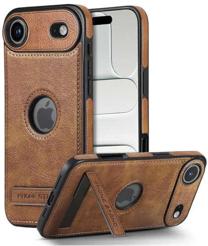 BinBoom Leather Case for iPhone Air, with Kickstand, Brown | Thin Flexible Soft Grip, Luxury Retro PU Leather + TPU Cover, Shockproof Drop Protection