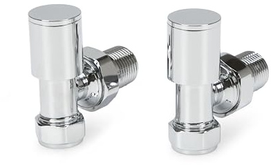 LavaTap Radiator Valves Pair 15 mm – Manual Radiator Valve Set for Central Heating – Durable Brass – Compatible with Standard UK Radiators and Heating Systems (Chrome, Angled)
