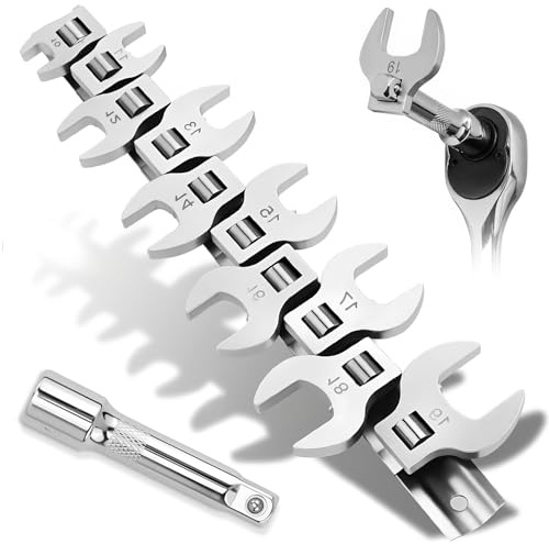 Tadpolez Clé à Fourche,Jeu de 11 Clés à Écrou Évasé Métriques 3/(10-19mm) | avec Prolongateur 75 mm - Kit de Clés à Fourche Crowfoot Haute Résistance