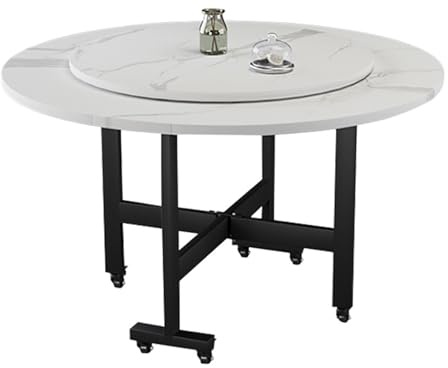 120x80 cm runder klappbarer Küchentisch mit 6 Rollen, platzsparender Esstisch mit drehbarem Tablett, kompakter Klapptisch für kleine Räume