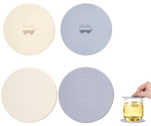 4PCS Silicone Mug Topper & Coaster Set, Anti-dust Drink Cup Covers, Colored Universal Silicone Tea Cup Lid/Mat, Reusable Ceramic Coffee Mug with Lid(White & Gray)