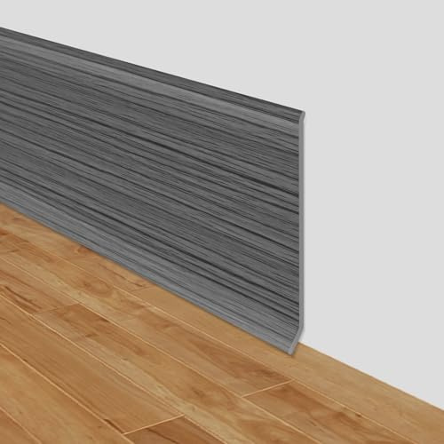 Plinthe souple autoadhésive moulure murale 15cm de large adhesive plinthe murale en PVC décorative pour mur et sol (Grain de bois gris foncé, 15cm×6m)