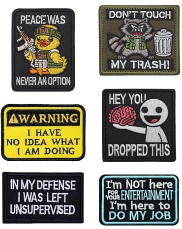 JININOSEU 6 Stück Patches Klett Lustiger, Warnung I Have No Idea What I Am Doing Klett Patch, Tier Klett Lustig Patches, Militär Ente Aufnäher für Rucksack, Jacken, Jeans
