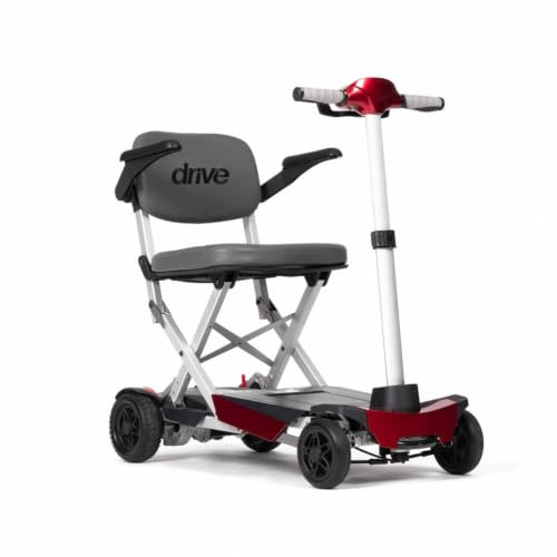 Manual Fold+ Lightweight Folding Mobility Scooter with Lithium Battery, Compact Travel Scooter, Comfortable Padded Seat, Flip-Up Armrests, Airline Friendly, 9.3 Mile Range, 125kg Capacity (Red)