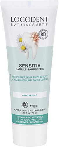 LOGODENT Naturkosmetik SENSITIV Kamille Zahncreme, Mit mineralischem Kaliumchlorid, Wirkt beruhigend, Frei von synthetischen Fluoridzusätzen, Vegan, 2x75ml