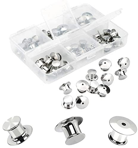 Pin Badge Backs, 40 Pcs Silver pin Badge Locking Backs | Metal Locking Pin Back for Brooch Lapel Clasp, Locking pin Backs, Durable and strong