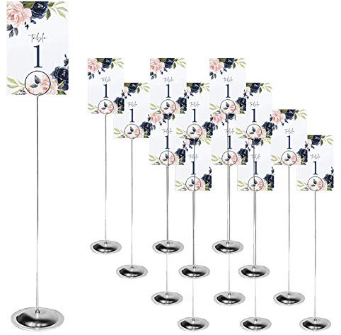 HOHIYA 12 Pcs Table Number Holders Stands for Wedding 12 Inch Place Card Holder Clips Photo Party Restaurants Cafes Banquets Stainless Steel Chrome Silver