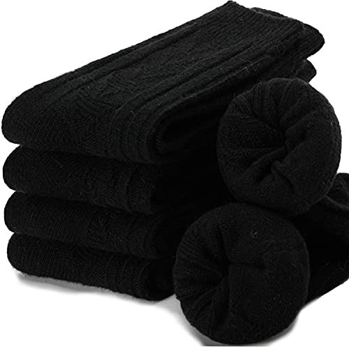 EBMORE Womens Merino Wool Thermal Socks Warm Long Comfy Work Soft Boot Winter Novelty Long Cold Socks for Ladies 5 Pack(Black)