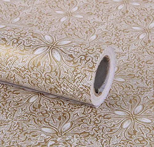 Tapete, selbstklebend, Vintage, goldfarben, für Kommode, Schublade, Regal, Aufkleber, Blumenpapier, Heim, Tisch, Arbeitsplatte, Dekoration, 45 cm x 250 cm